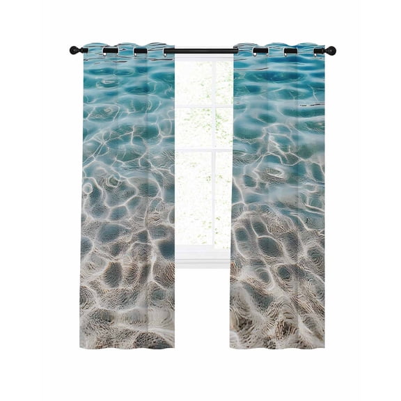 Ocean Water Ripple Blackout Curtains, Light Blocking Print Window Curtains, Summer Seaside Underwater Scene Thermal Insulated Window Drapes for Living Room Kitchen Cafe 2 Panels, 104"W x 84"L