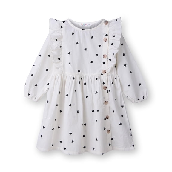 Vestido Beebay blanco con estampado de corazones y botones, 12-18 meses