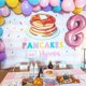 thumbnail image 4 of Telones de fondo para fiesta de cumpleaños de niñas con pijamas y panqueques dulces de 2,1 x 1,5 m, rayas rosas, 4 of 5