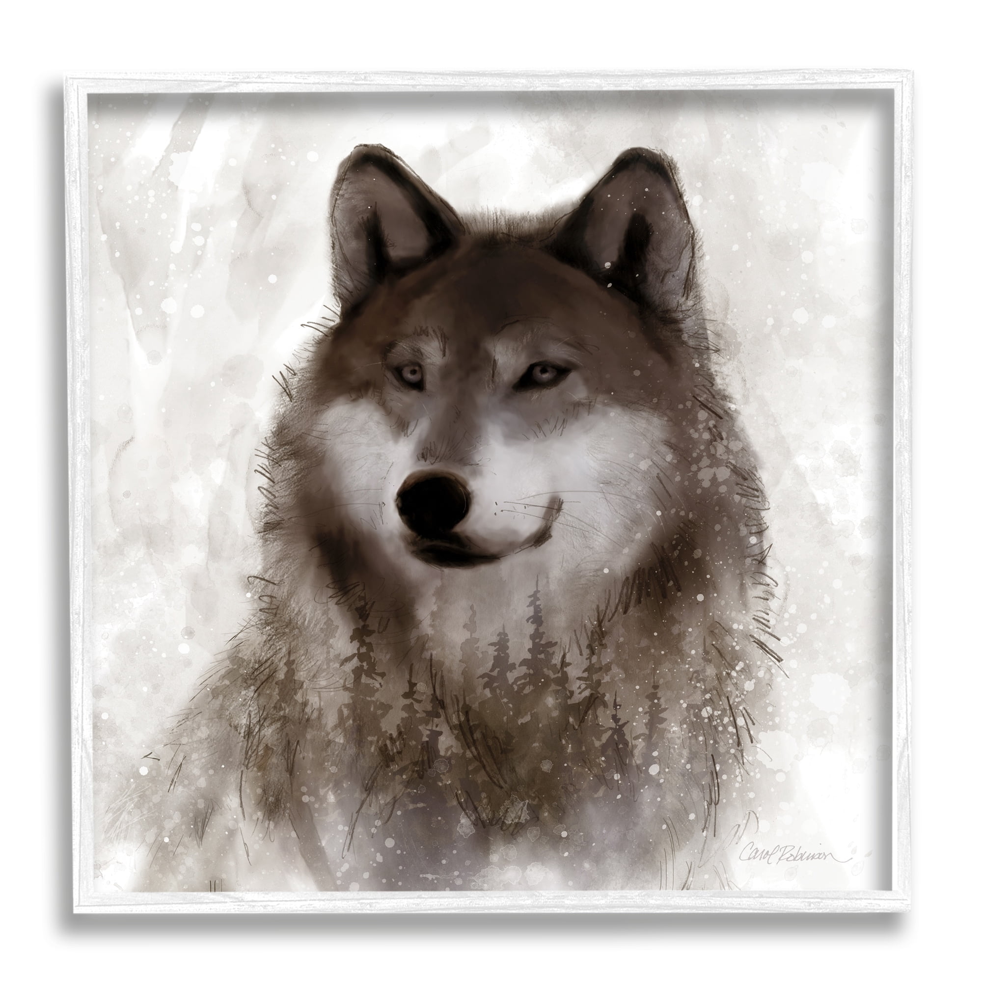 Stupell Industries Woodland Wild Wolf Portrait Abstract Fir Tree Forest, 17 x 17, Design by Carol Robinson