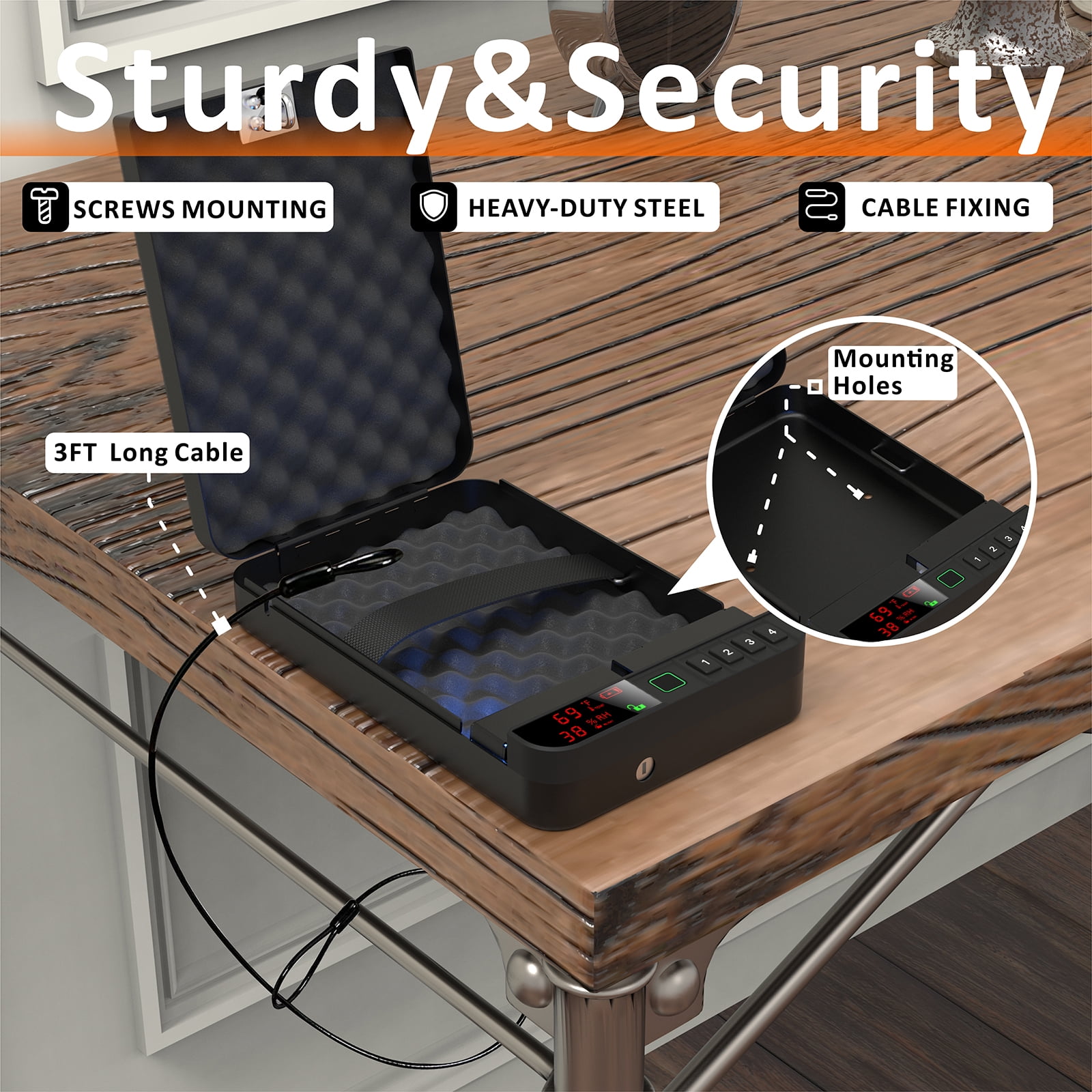 Z ZLJUAN Portable Gun Pistol Safe with LCD Display of Temp,Humidity,Biometric Fingerprint,Keypad Lock,Key,Biometric Handgun Safe for Travel/Home/Car/Nightstand Beside