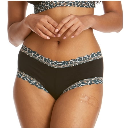 

Hanky Panky Cotton-Spandex Boyshort (891322P) Medium Black/Leopard
