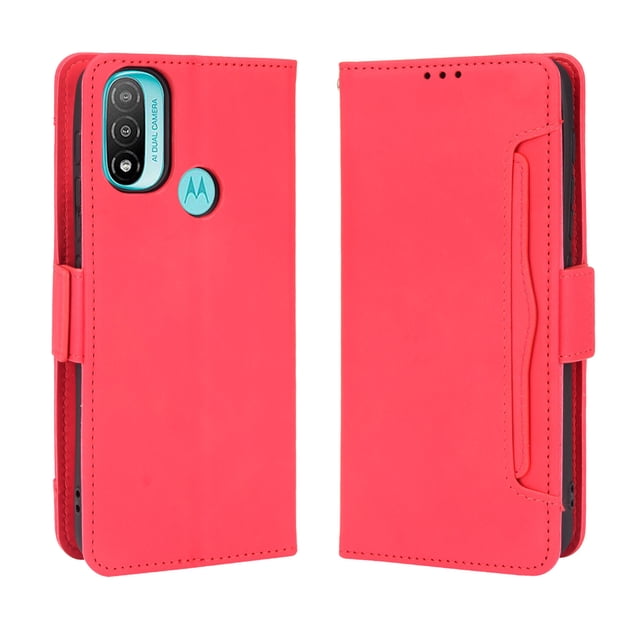 Case for Motorola MOTO E20 Cover Adjustable Detachable Card Holder Magnetic closure Leather Wallet Case - Red