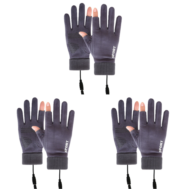 Guante Calentado Con 2 Dedos Recargable Por USB A Prueba Viento Pantalla Táctil para Mujer (gris)