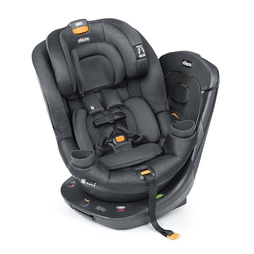 Chicco Fit360 ClearTex Asiento convertible giratorio para automóvil con rotación de 360 grados para uso orientado hacia atrás y hacia adelante, sistema de bloqueo autotensor LeverLock | Pizarra/Gris