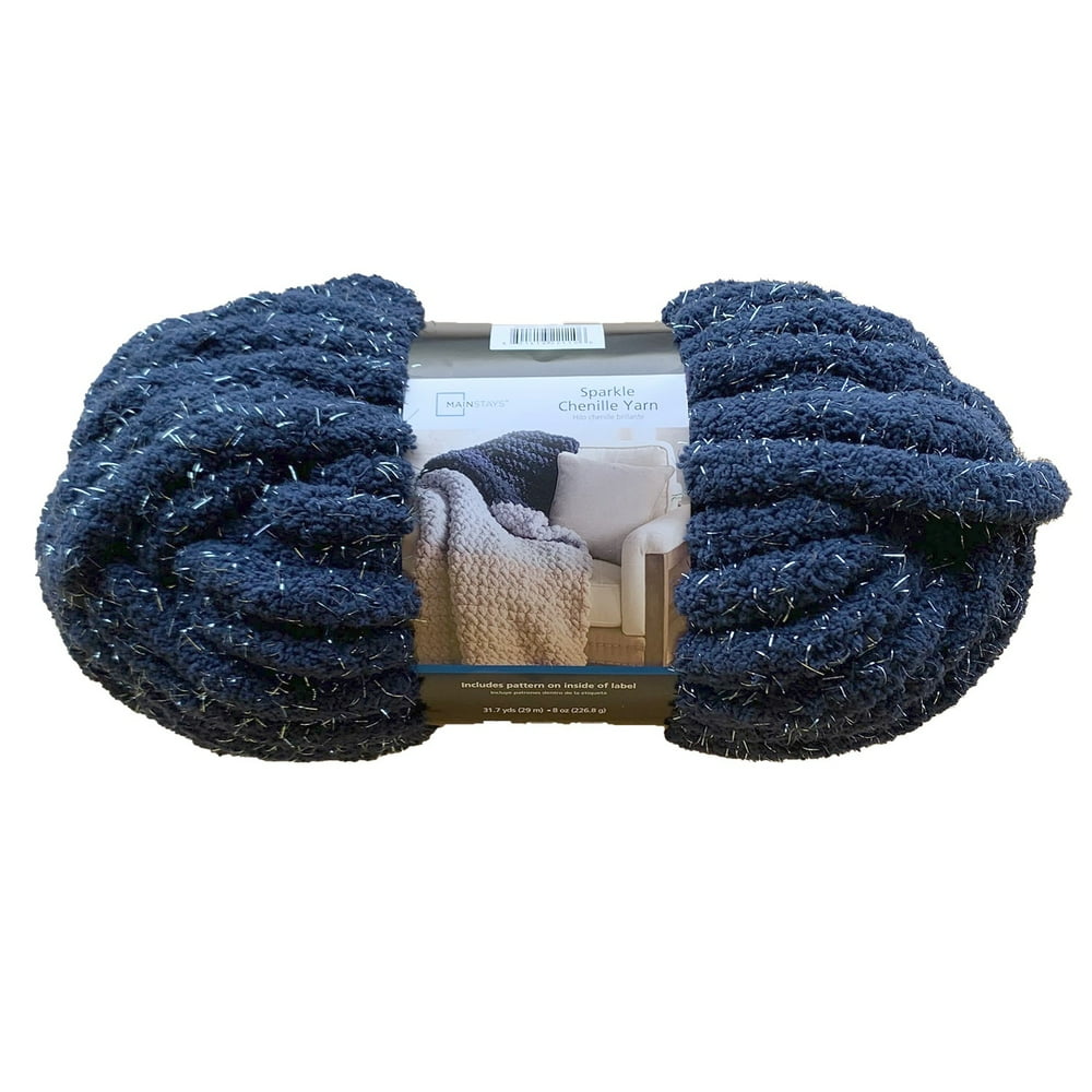 Mainstays 31.7 yd Super Bulky Sparkle Chenille Yarn,100 Polyester, Blue Cove