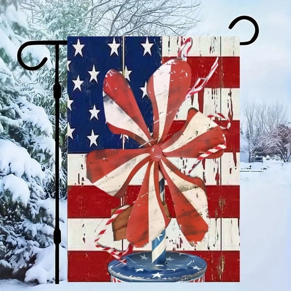 RKSupls Patriotic Linen Double Sided Garden Flag, Independence Day Themed Yard Decor, Patriotic Pinwheel Flag Outdoor Banner for Holiday Lawn