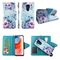 Case For Moto G Play 2021 Detachable Magnetic Wallet Pu Leather Cover Flap Closure Snap-on Book Style Cases Cash Pocket with Card Slots Holder Wrist Strap 2 in 1 Folio Flower on Blue