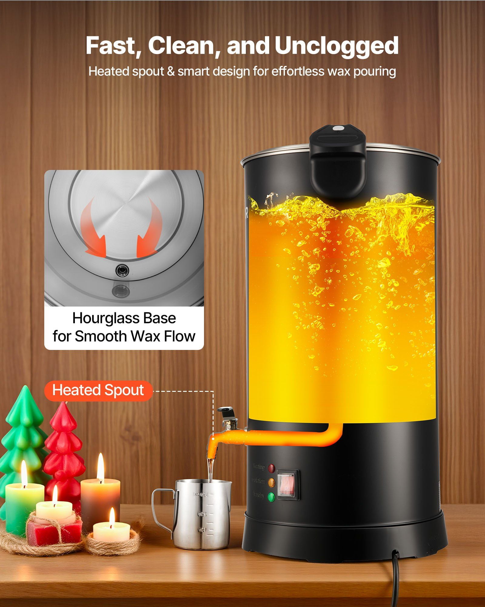 CAFORKP Professional Wax Melting Pot, 15.9Qt Capacity, Even Heat Distribution & Adjustable Temp, Hourglass Design for Non-Stick Pouring, Perfect for Crafting Candles and Soaps