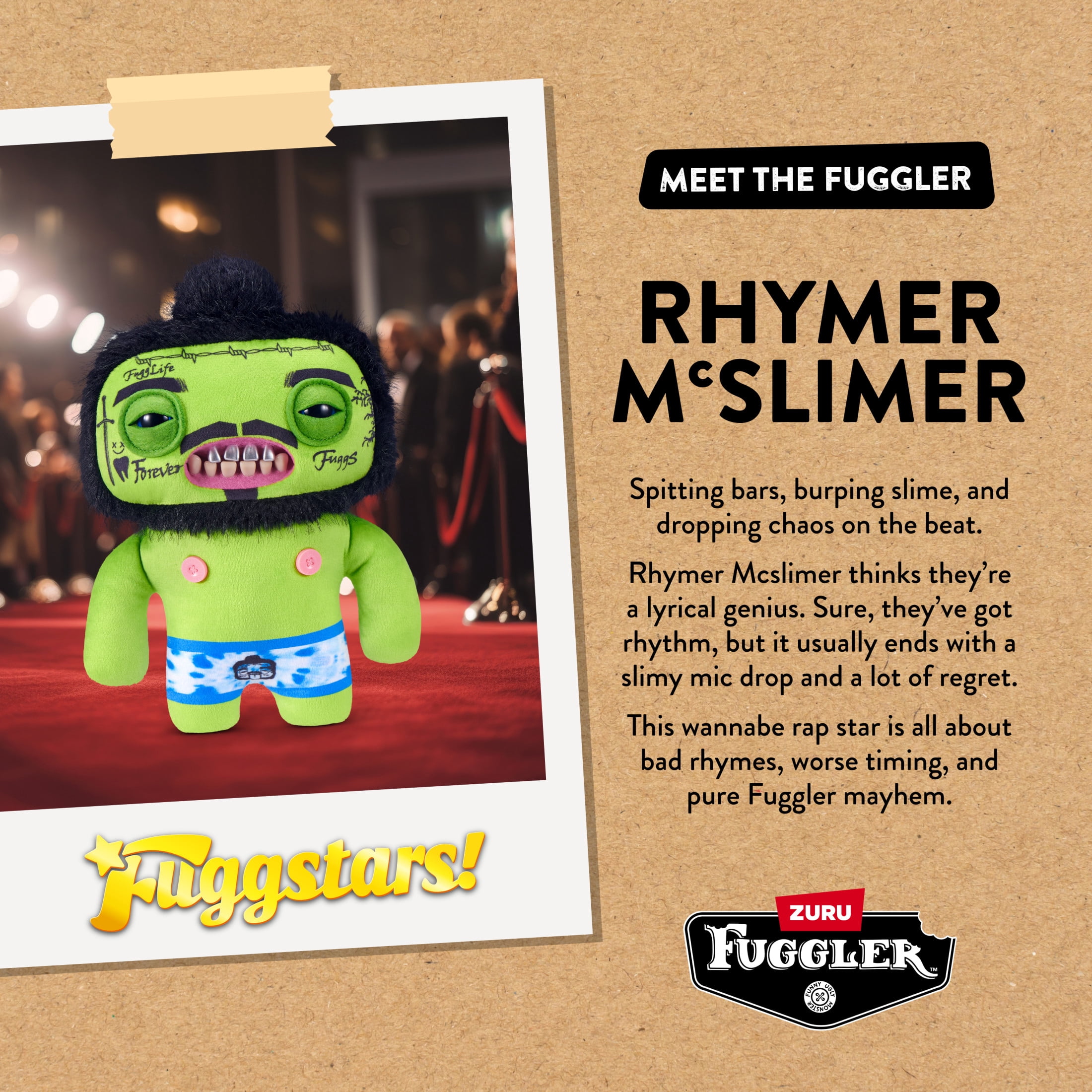 Fuggler Fugg Stars 9 inch (Rhymer McSlimer), Funny Ugly Monster Stuffed Animal Toy by ZURU