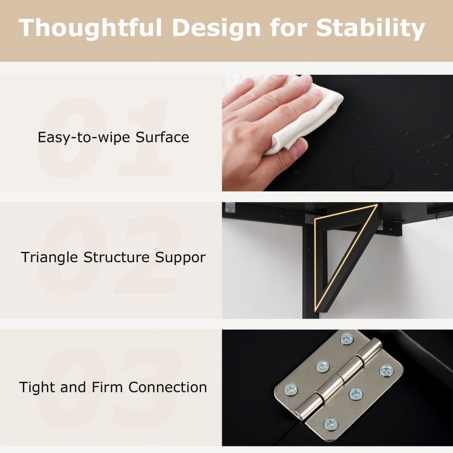 Demi Bonn 31.5" Wall Mounted Folding Table for Small Spaces, Laptop Workstation Desk for Laptops, Books, Tablets, and Art, Black