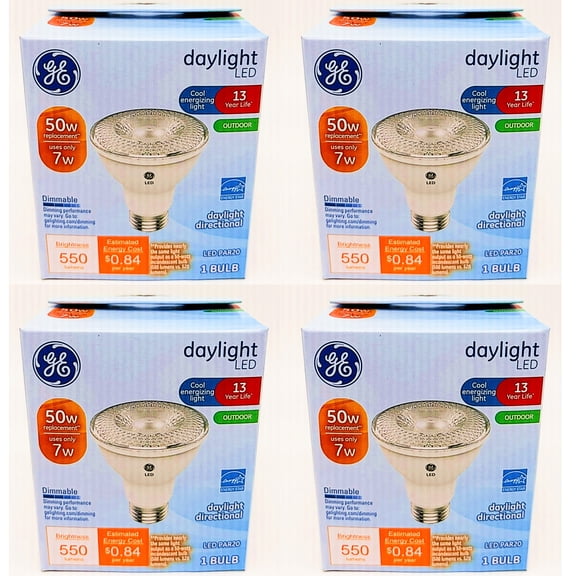 (case of 4) GE Outdoor LED Floodlight, PAR20 Bulb, 50W Equivalent, Daylight, Dimmable, 550 lumens, 7 watts