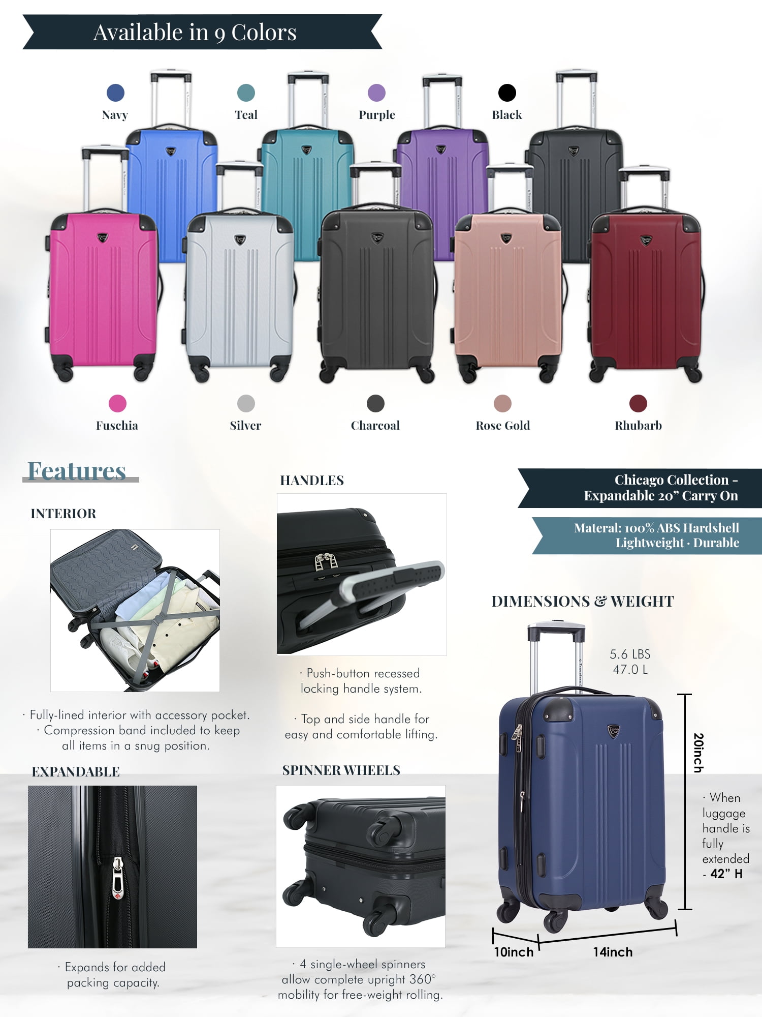 Travelers Club 20" Hard Side Rolling Carry-On Luggage - Purple