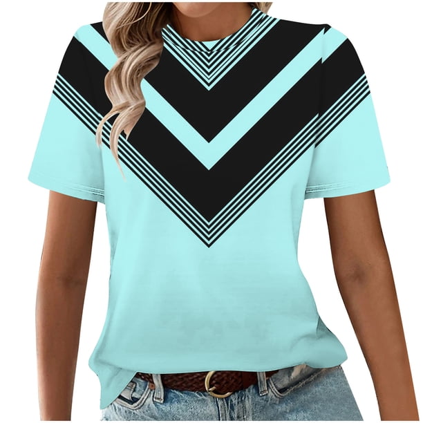 Tops Cortos para Mujeres Casual de Moda Impreso Cuello Redondo, Camiseta de Manga Corta para el Uso Diario, Fiesta Y Cómodo