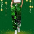 thumbnail image 3 of Gibobby pantalones de mezclilla para mujer Pantalones largos sueltos informales con estampado de St. Day para mujer (Verde, L), 3 of 4