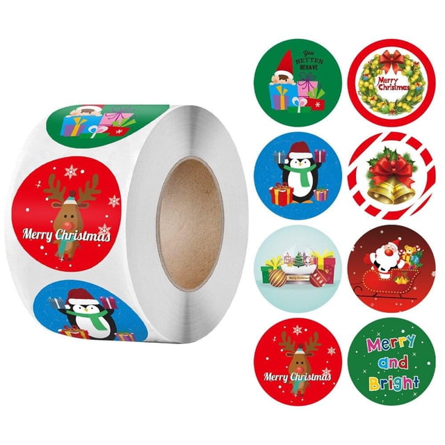 3Pcs Kraft Paper Round Labels Christmas Gift Sticker Xmas Tree Candy Box New Year Packaging Bag Christmas Decorations