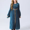 thumbnail image 6 of Trikvn Girls Renaissance Medieval Costume Velvet Maxi Dress Tween Teen Vintage Bell Sleeve Gown with Gold Embroidery for Halloween Cosplay Fair Theme Party Dress Up, 6 of 9
