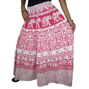 Mogul Women's Peasant Skirt Cotton Pink Printed Hippie Flirty Skirts