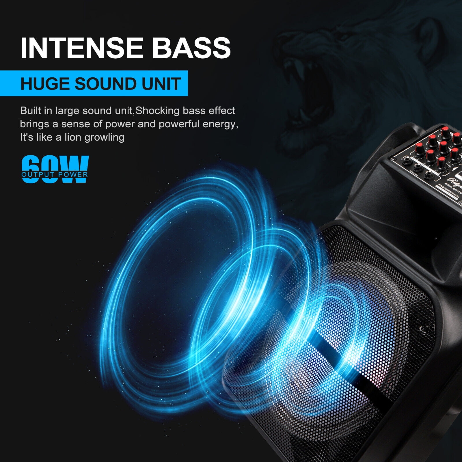 RIDWIND Wireless Portable Bluetooth Speaker 12" Subwoofer Indoor & Outdoor DJ Sound Stereo Loudspeaker Built-in Party Lights and Rolling Wheels W/ Microphone & Remote Control Support AUX/USB/TF/FM