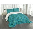 thumbnail image 3 of Ambesonne Teal Quilted Bedspread Set 3 Pcs, Abstract Wave Ocean Motif, Queen Size, Mint Green Blue, 3 of 5
