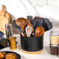 thumbnail image 3 of QUTETN 360° Rotating Utensil Holder  7.2” Large Utensil Crock  White Ceramic Cooking Utensil Organizer with Countertop-Protection Cork Bottom for Farmhouse Kitchen Decor Gift (Black), 3 of 9