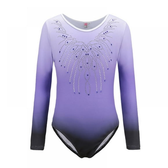 Greyghost Children Kids Girls Long Sleeve Leotards, Bright Color Patterned Gradient Ballet Practice Dance Wear Costumes, Athletic Gymnastics Bright Color Body Suits