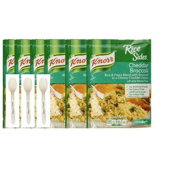 Knorr Rice Sides Dish, Cheddar Broccoli, 5.7 Oz, Each Pack Of 6 with 3pc Eleganceinlife Wooden Spoons