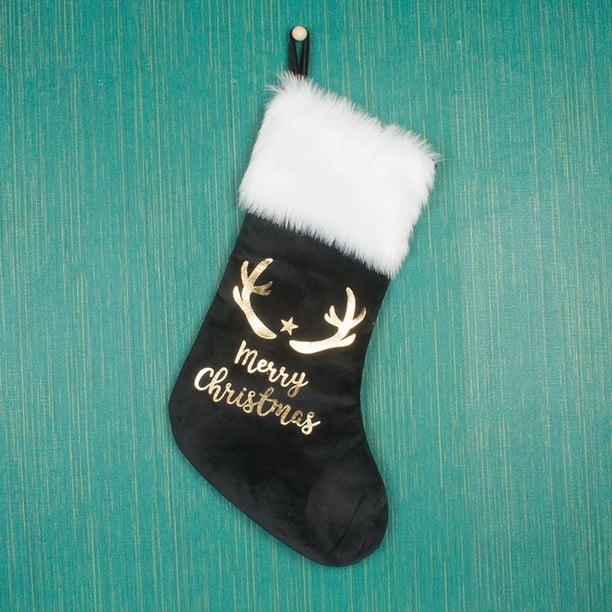 Xiao Hua Medias navideñas, paquete de 2, medias navideñas familiares personalizadas con piel sintética, lentejuelas grandes doradas y negras para decoraciones de fiestas navideñas, B