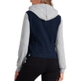 thumbnail image 3 of CHAQUETA DE DENIM LAVADA PARA MUJERES INSPIRE CHIC CON MANGAS EN CONTRASTE Y CAPUCHA AJUSTABLE, CIERRE DE BOTONES, ROPA EXTERIOR M AZUL PROFUNDO, 3 of 6