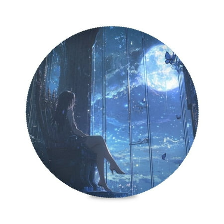 

WOBOGO Princess Enjoying The Moon Pattern Round Placemats Set of 1 Heat Resistant Washable Kitchen Table Decorations 15.4in