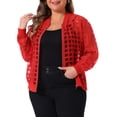 thumbnail image 2 of DARING DIVA Women's Plus Size Mesh Sheer Zip Up Bomber Jacket 1X Red, 2 of 6