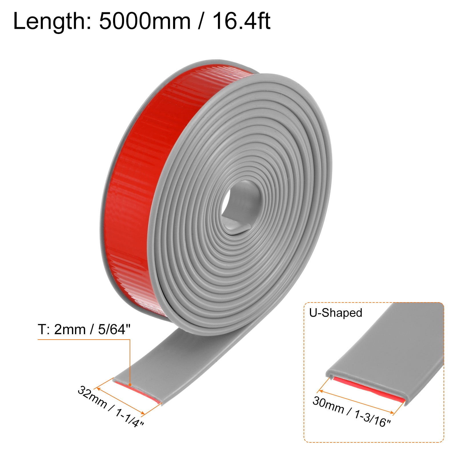 Uxcell 30mm x 5000mm Flexible TPE Self Adhesive U-Shape Veneer Edging Edge Banding Gray