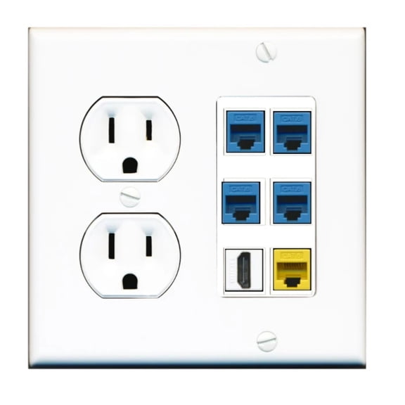 Ultra Spec Cables Custom Round Outlet Wall Plate White with up to 6 Keystone Ports