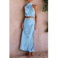thumbnail image 6 of PRETTYGARDEN Women's 2 Piece Satin Outfits Summer Sleeveless Mock Neck Crop Tops and Long Skirt Dress Sets, 6 of 7