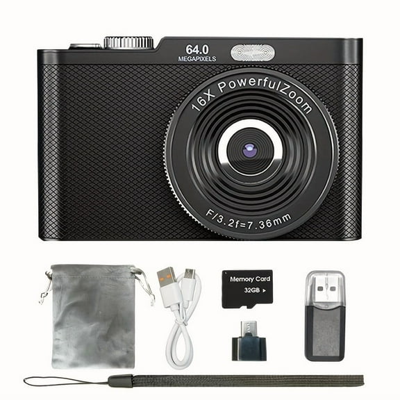 1080P HD Vlogging Camera with 16X Zoom, 2.4" LCD, Rechargeable, 32GB Card Included - Ideal for Photography, Video Recording, Travel & Gifts