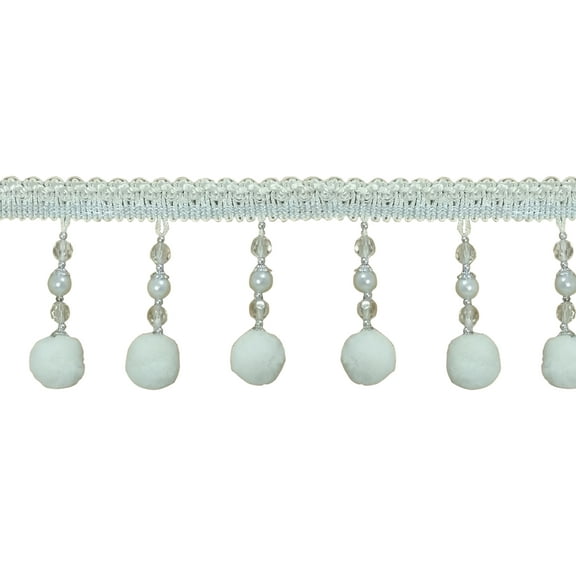 4" (10cm) Beaded Pompom Ball Tassel with Pretty Gimp Header | Fringe Trim # BPPF4,, Cream Ivory #A2 (Ivory / Cream) Sold By The Yard (36"/3 ft/0.9m)