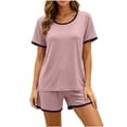 thumbnail image 2 of WIZUTIZ Women's Solid Color Crew Neck Short Sleeve Shorts Pajama Set Soft Modal Cotton Loungewear Comfy Sleepwear Casual 2 Piece Lounge Set, 2 of 6