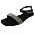 thumbnail image 2 of UTTOASFAY Women’S Sandals Women Flip-Flops Buckle Flat with Strappy Open Toe Beach Shoe Rhinestone Sandals Black 9, 2 of 4