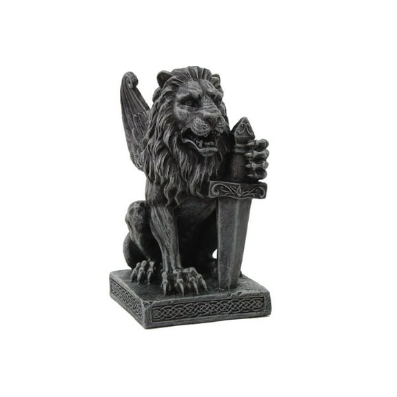 Pacific Giftware PTC 6.06 Inch Winged Lion Gargoyle with Battle Sword Statue Figurine