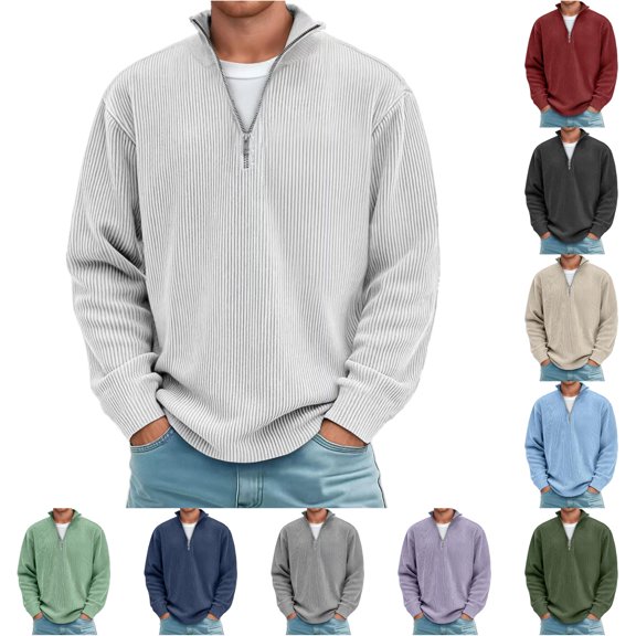 Stand Collar Zip Up Long Sleeve Corduroy Shirt Casual Soft Warm Textured Shirt Jacket for Fall Winter Season Sweats for Men XXXXXL