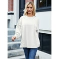 thumbnail image 3 of JYLFC Ladies Crewneck Pullover Sweatshirt Crewneck Side Split Fleece Fall Fashion Long Sleeve Shirts White L, 3 of 5