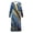 Abstract Blue Gold Stripes, variant on House Dress, Corgi Dog Paw Print V Neck Nightgowns for Women, Loose Button Front Full Length House Dress for Fall Bedroom