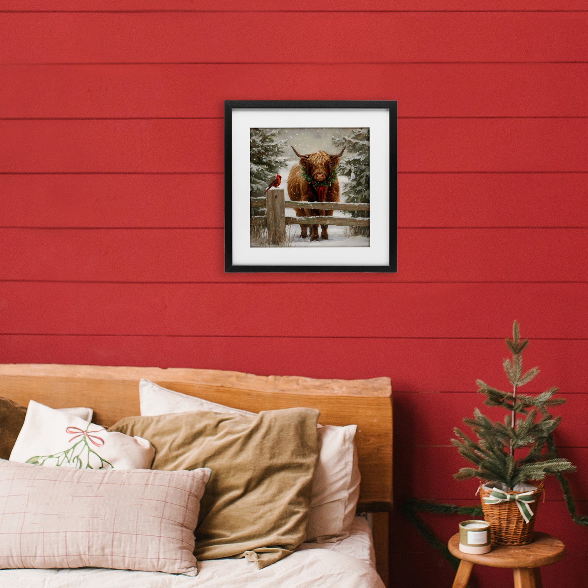 Stupell Industries Christmas Cow & Cardinal Black Framed Print Under Glass, design by Tina LeCour