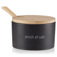 thumbnail image 1 of Bouclair Black Ceramic Salt Jar with Bamboo Lid and Spoon, 1 of 5