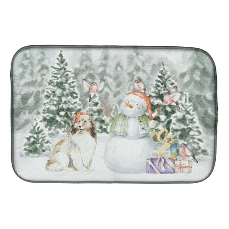 

Sheltie/Shetland Sheepdog Sable with Christmas Presents Dish Drying Mat 14 in x 21 in