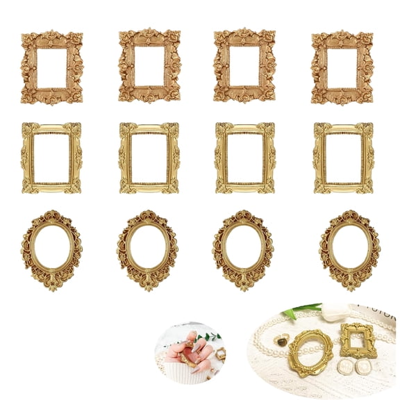 12Pcs Vintage Miniature Resin Photo Frames, Mini Vintage Frames, Baroque Oval Display Picture Frames