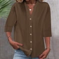 thumbnail image 2 of Timegard Womens Tops 1/2 Sleeve V Neck Button down Shirts Casual Loose Lightweight Blouse Solid Color, 2 of 6
