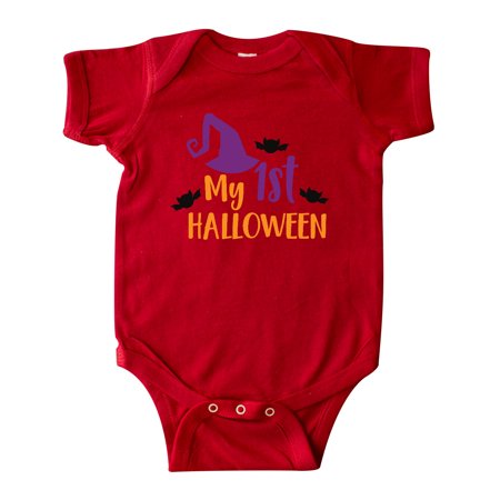 

Inktastic My First Halloween Witch Hat Bats - Purple Black Gift Baby Boy or Baby Girl Bodysuit