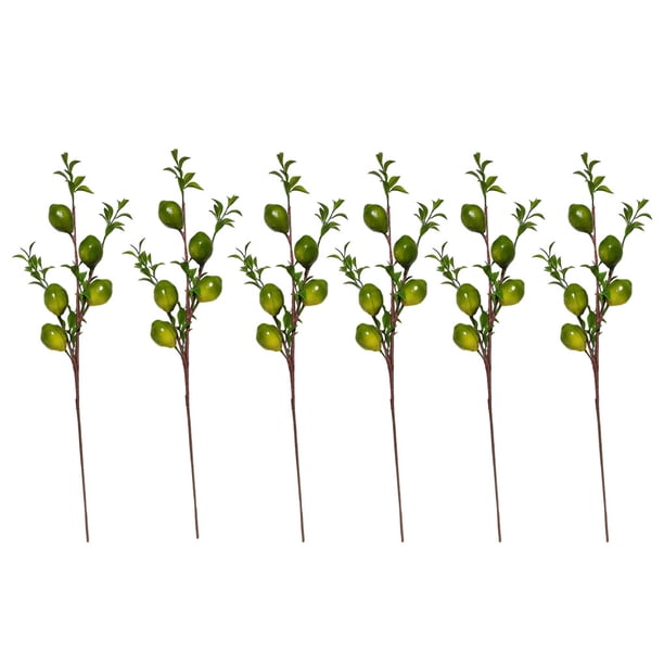 Kearding Rama de limón artificial decorativa ABS de 6 piezas para decoración de balcón y jardín Patrones claros y brillantes Decoración del hogar verde