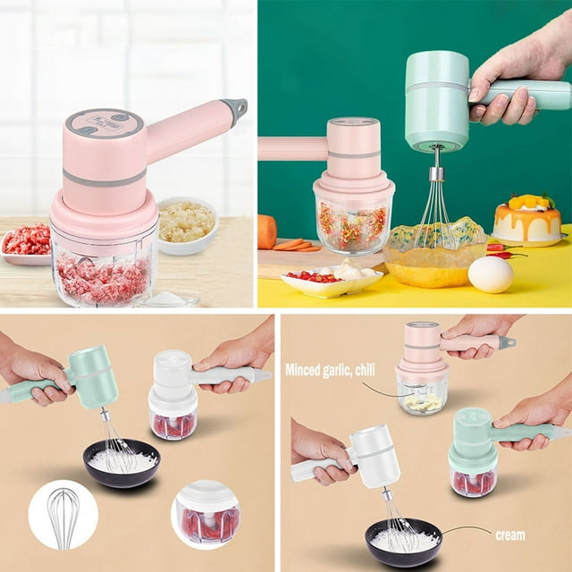 Becaristey 250ML Wireless Portable Food Mixer Handheld Hand Blender Detachable Waterproof Egg Beater with Container Baking White